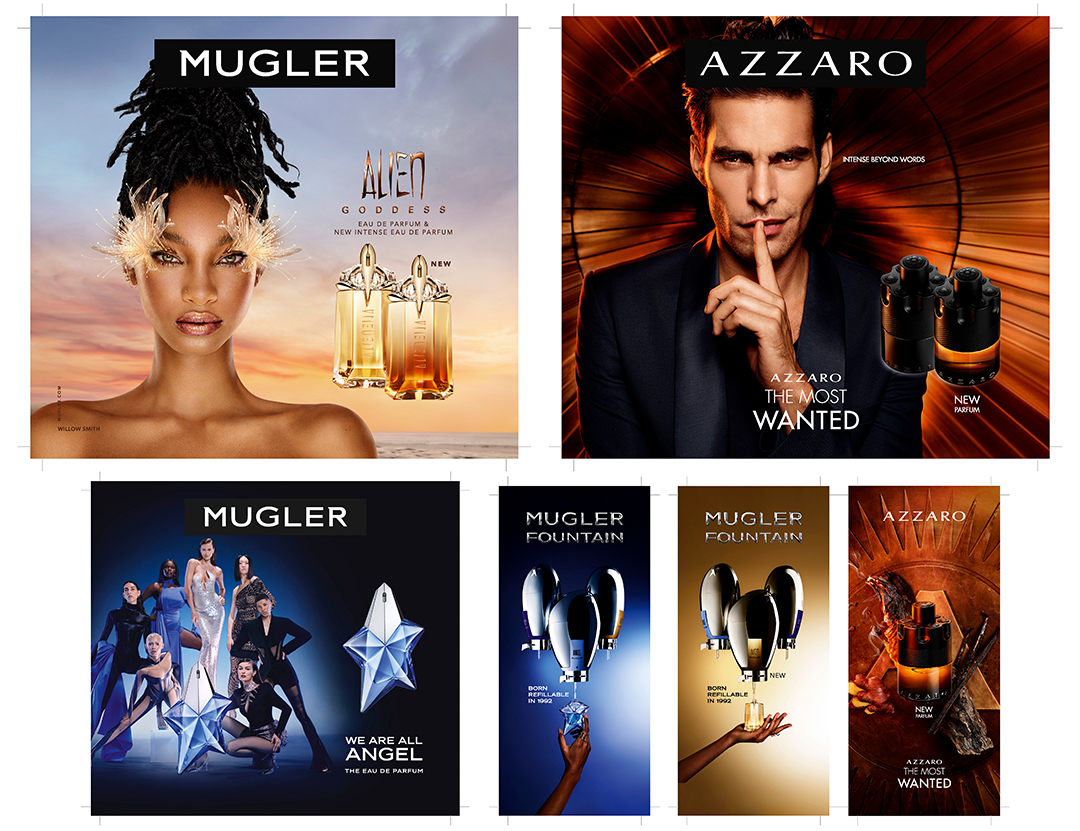 Cadrage pour présentoire des parfums Mugler & Azzaro