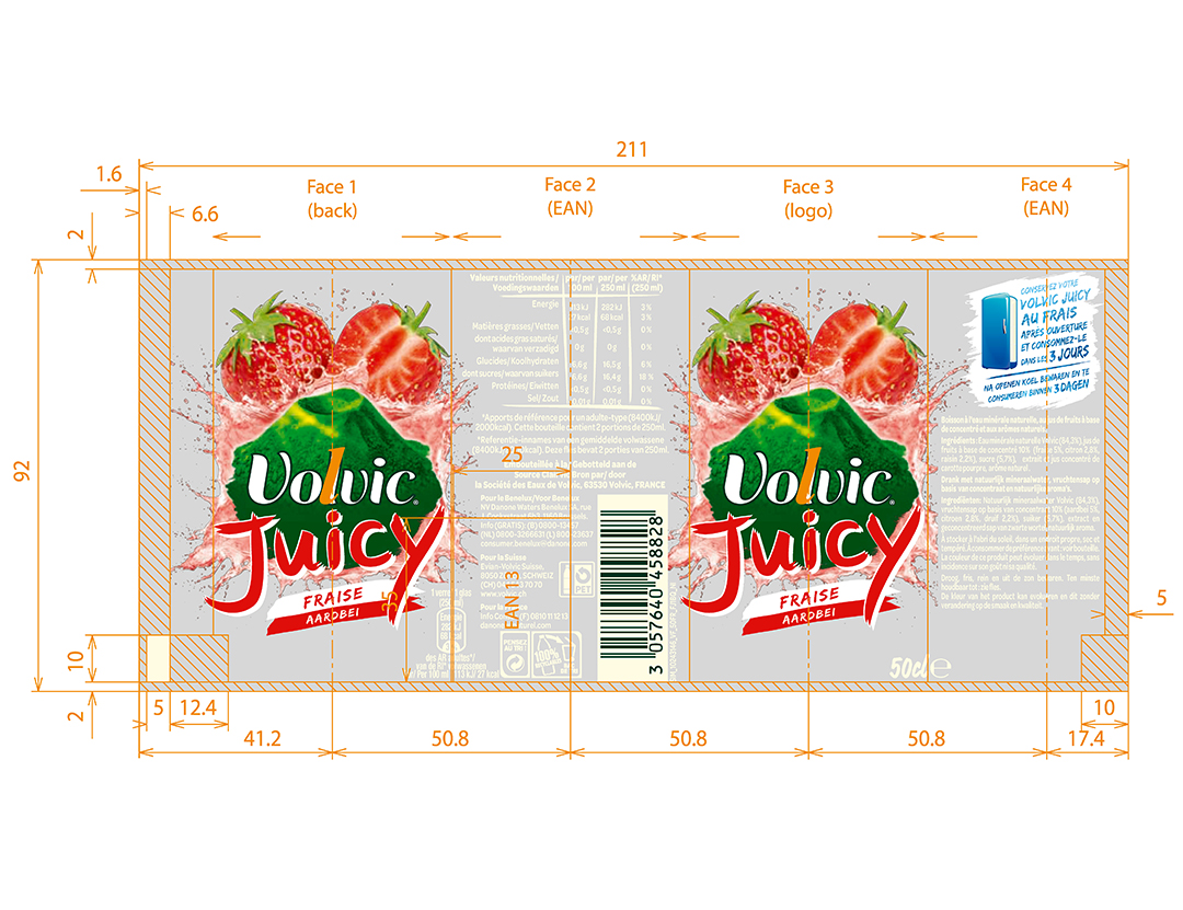 Exécution des étiquettes pour la gamme d'eaux Volvic